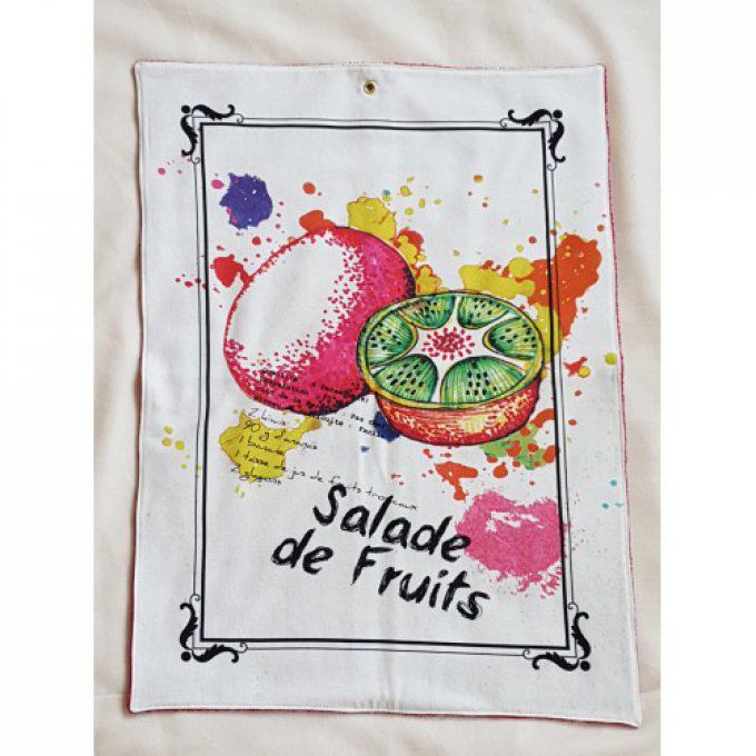 Torchon, essuies mains, essuie vaisselle "salade de fruits fushia "