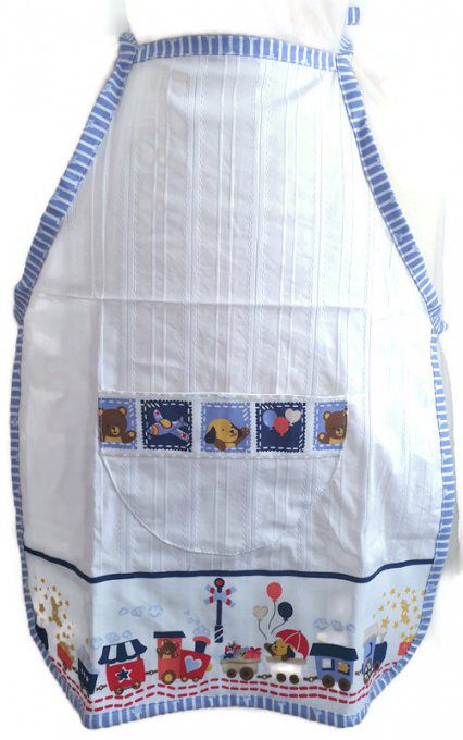 Ensemble tablier enfant , toque ,manique " le petit train " T 4 ans