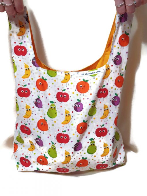 Sac à course en tissu lavable "les fruits rigolos"