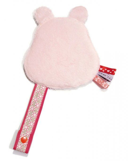 doudou plat hippopotame rose avec attache tétine  