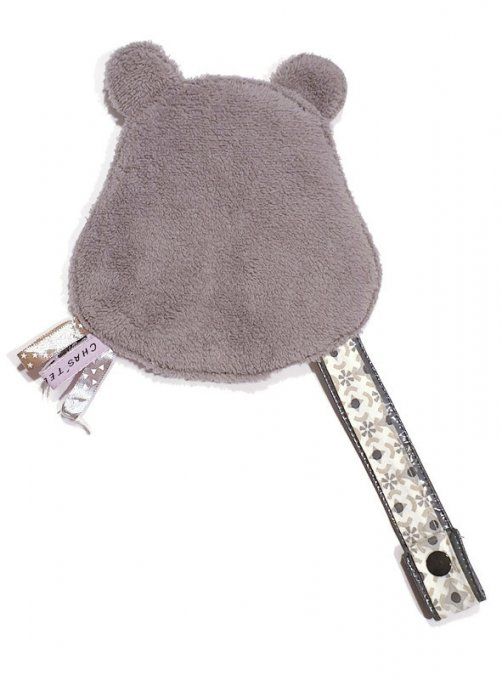 doudou plat hippopotame gris avec attache tétine 