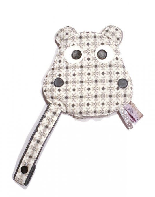 doudou plat hippopotame gris avec attache tétine 