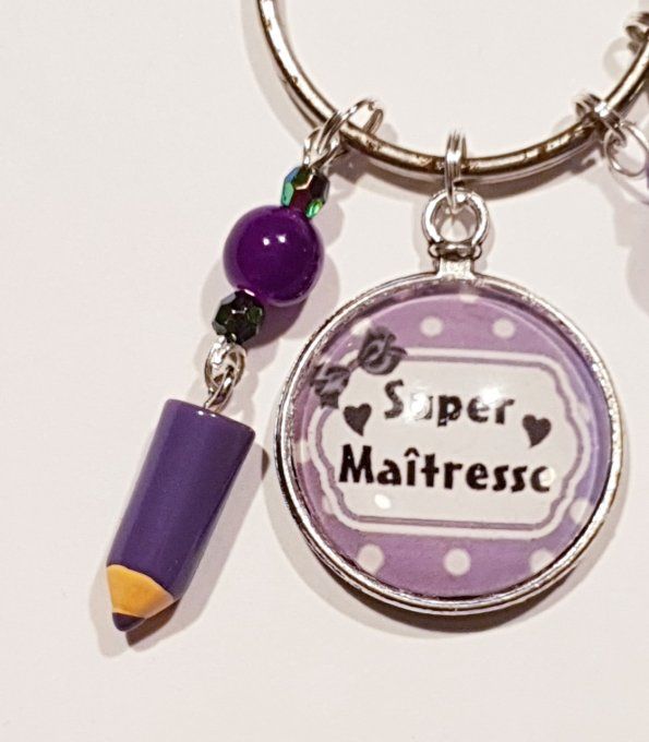 Porte clefs 'Super maitresse ' en violet