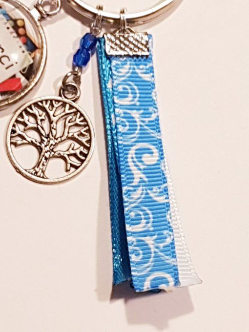 Porte clefs 'Merci maitre' en bleu