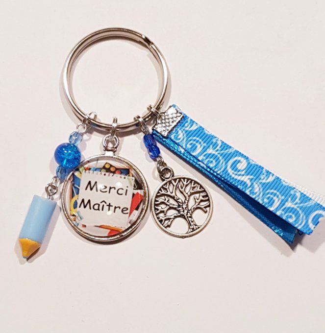 Porte clefs 'Merci maitre' en bleu