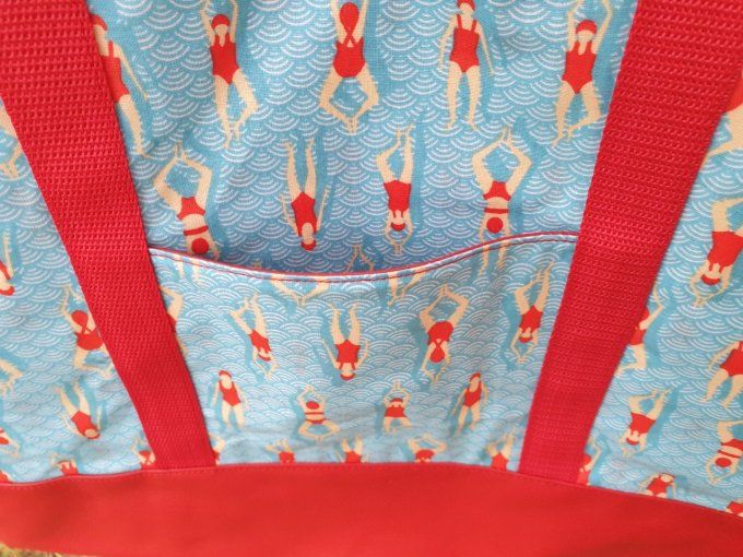 Sac de plage,  de piscine, de courses en coton enduit et simili cuir  