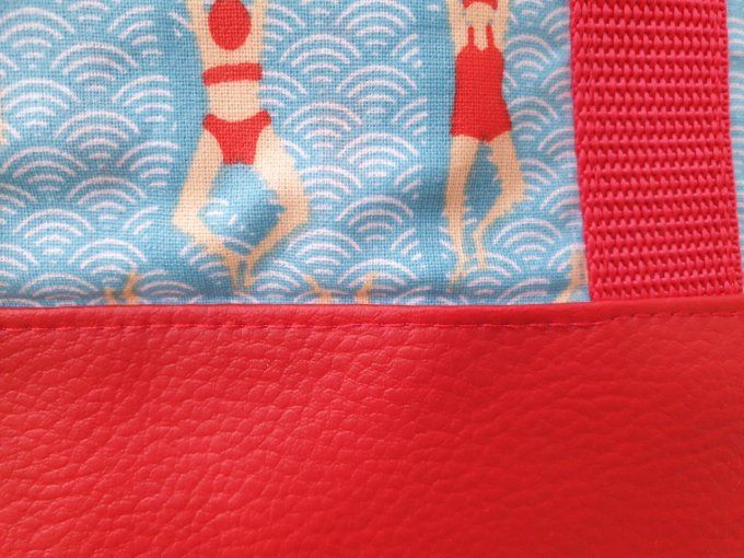 Sac de plage,  de piscine, de courses en coton enduit et simili cuir  