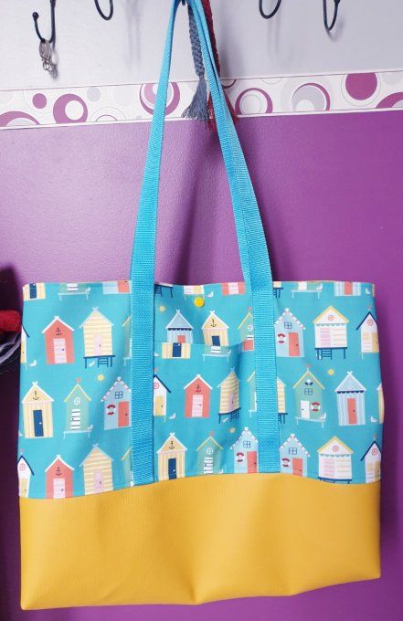 Ensemble grand sac et sa trousse 'Les cabines de plage' 