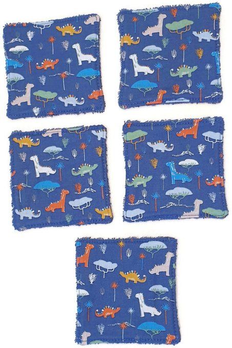 Lot de 5 lingettes lavables pour bébé  'les dinosaures'