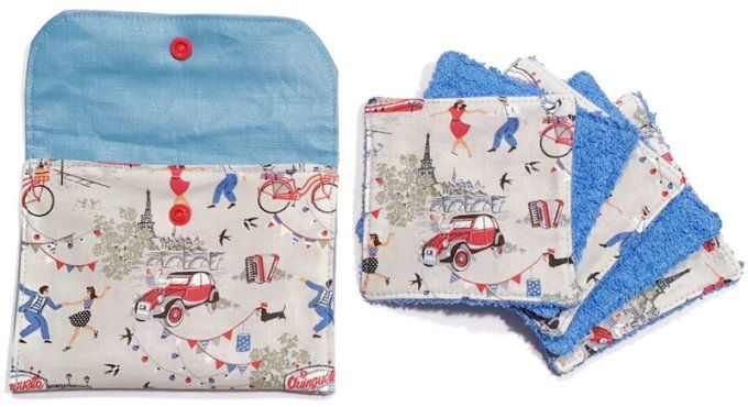 Pochette  et ses 5 lingettes lavables " la guinguette "