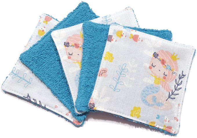 Lot de 5 lingettes lavables pour bébé  'les sirènes' 