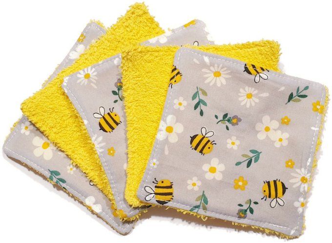 Lot de 5 lingettes lavables pour bébé  'les abeilles'