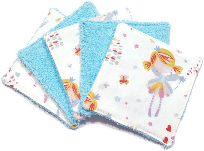 Lot de 5 lingettes lavables pour bébé  'les fées '