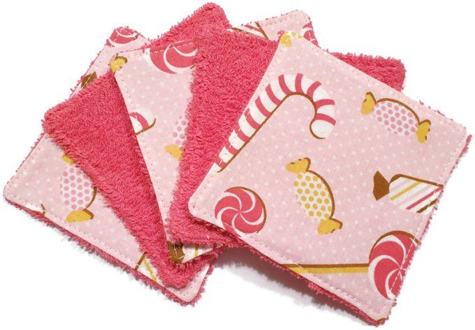 Lot de 5 lingettes lavables pour bébé  'les bonbons' 