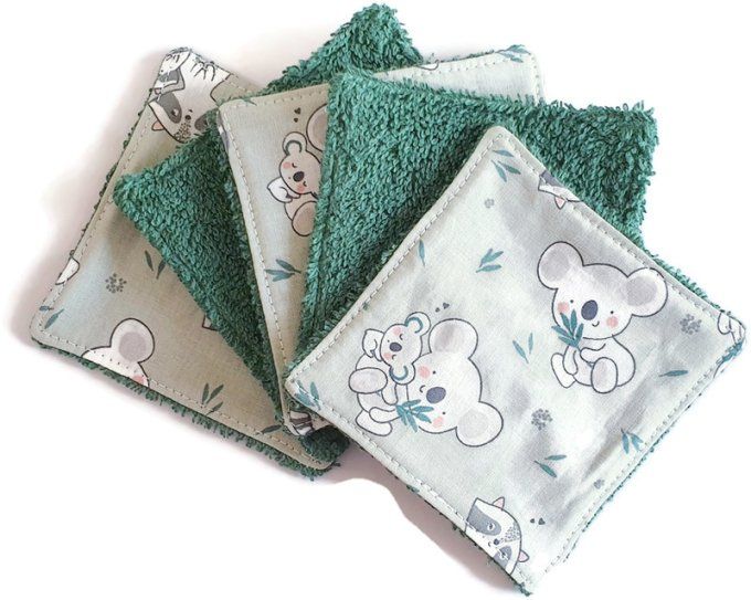 Lot de 5 lingettes lavables pour bébé  'les koalas '