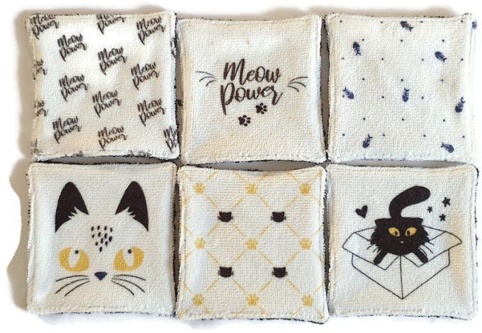 Lot de 6 lingettes lavables les chats