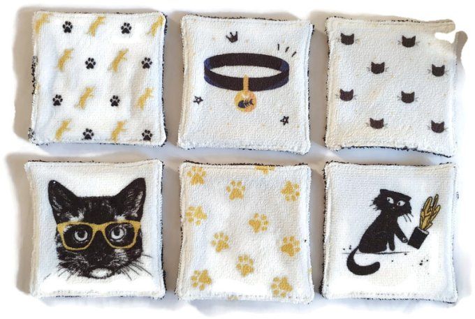 Lot de 6 lingettes lavables les chats 