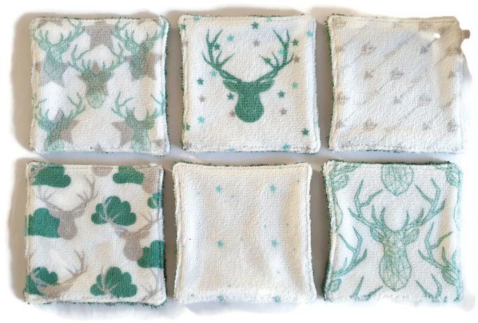 Lot de 6 lingettes lavables " les cerfs 1 "