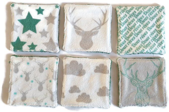 Lot de 6 lingettes lavables " les cerfs 3 "