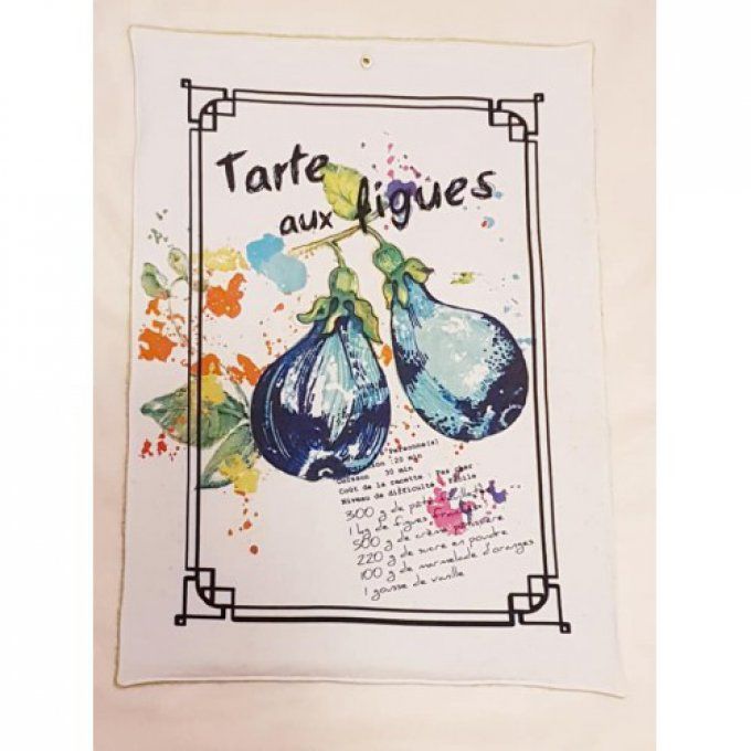 Torchon, essuies mains,  "tarte aux figues bleu marine "