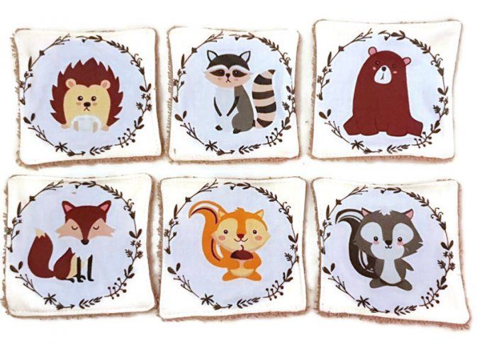 Lot de 6 lingettes lavables "les z'animaux"