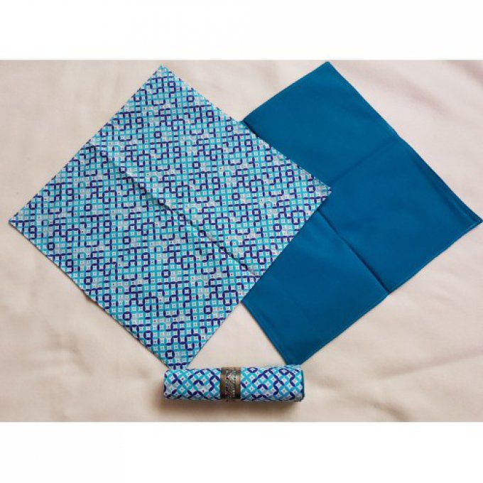 Serviette de table lavable en coton 'géo bleu'