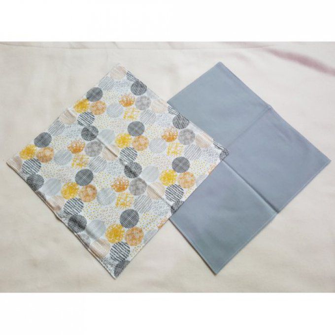 Serviette de table lavable en coton ' En gris et jaune'