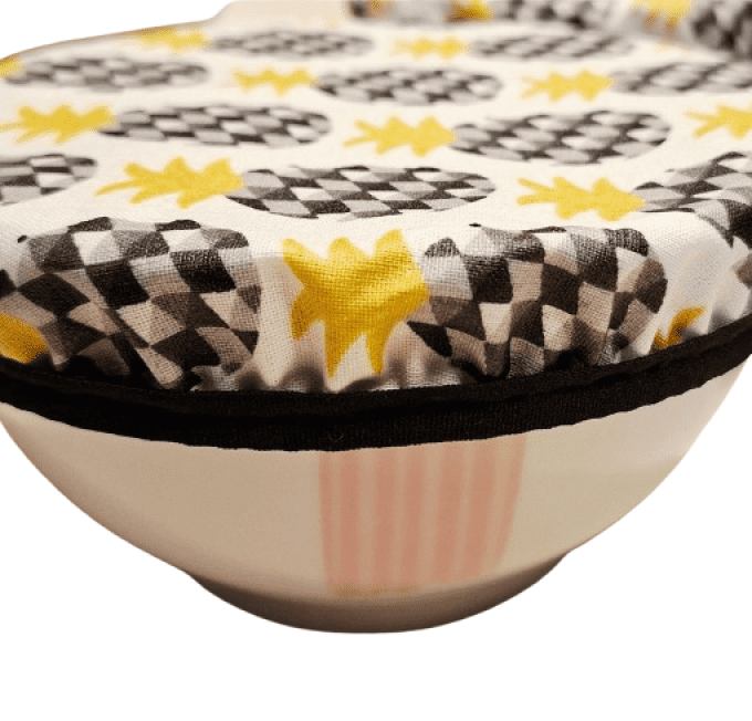 Couvres plats ,charlottes à plats lavables "les ananas bi couleurs "