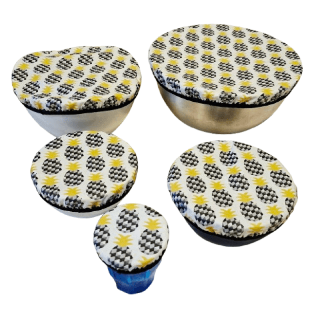 Couvres plats ,charlottes à plats lavables "les ananas bi couleurs "