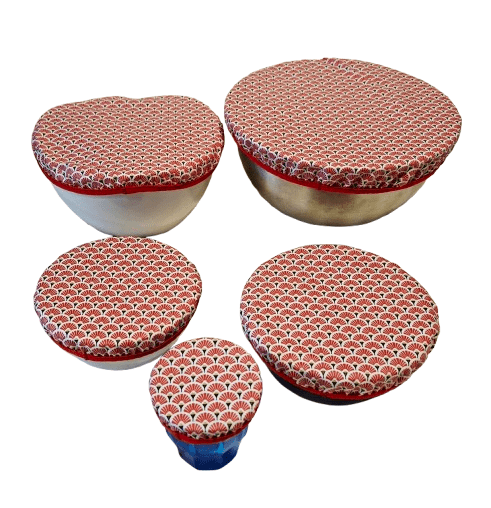 Couvres plats ou charlottes à plats lavables  Couvres plats ou charlottes à plats lavables " les palmiers rouge"