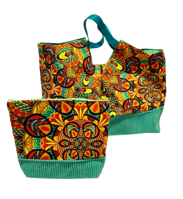 Ensemble sac panière et sa trousse "style wax "