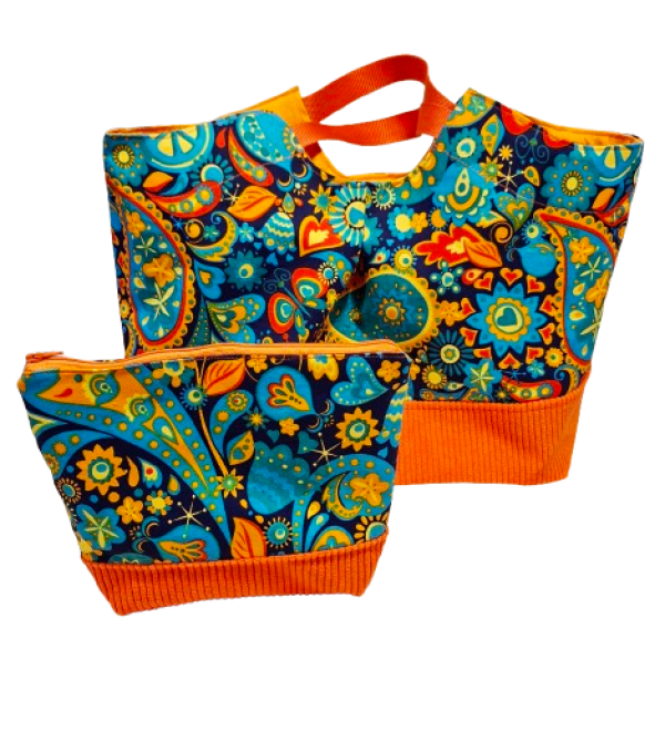 Ensemble sac panière et sa trousse "style wax "