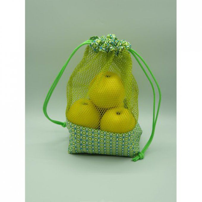 sac vrac pour légumes ou fruits lavable  "fleurs verte /blanche" 