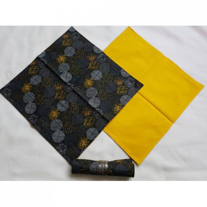 Serviette de table lavable en coton 'noir/jaune'