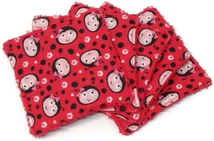 Lot de 5 lingettes lavables "les coccinelles "