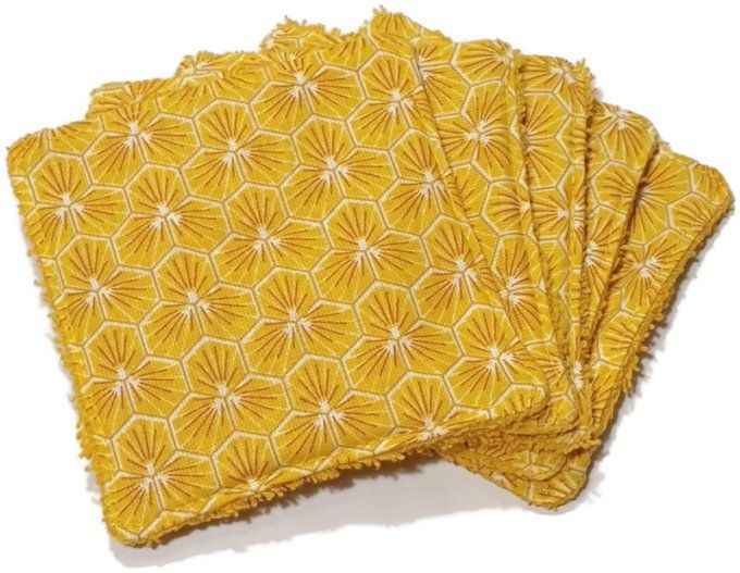 Lot de 5 lingettes lavables " les fleurs moutarde "