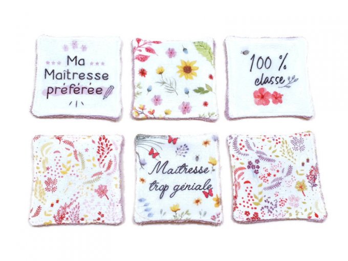 lot de 6 lingettes lavables spéciale maitresses