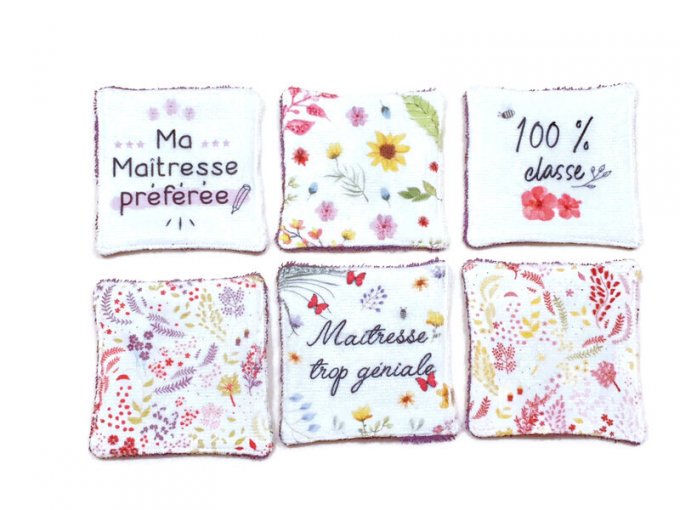 lot de 6 lingettes lavables ,cadeau maitresses