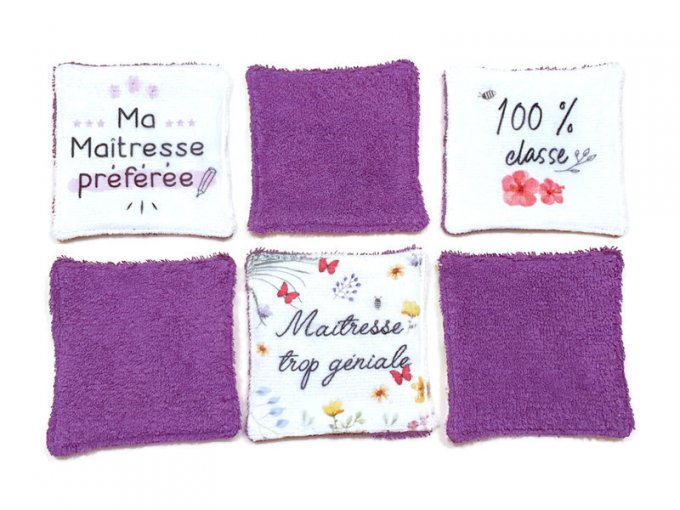 lot de 6 lingettes lavables ,cadeau maitresses