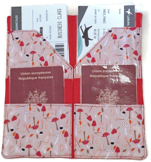 Pochette à passeport , organisateur de voyage " les champignons "