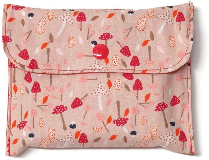 Pochette  et ses 5  lingettes lavables ' les champignons en rose '