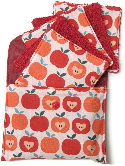 Pochette  et ses 5  lingettes lavables ' les pommes '