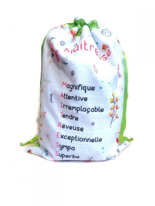 Sac en tissu, pochette , pochon de rangement spécial maitresse 'vert'