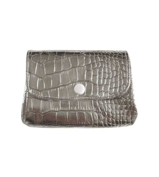 Porte monnaie  3 compartiments simili croco argenté