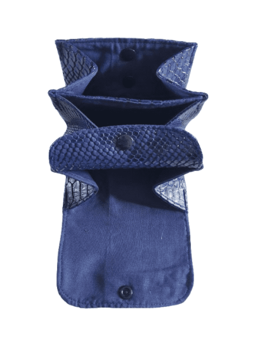 Porte monnaie  3 compartiments simili croco bleu marine