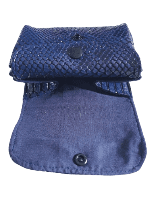 Porte monnaie  3 compartiments simili croco bleu marine