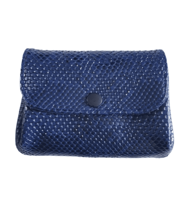 Porte monnaie  3 compartiments simili croco bleu marine