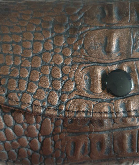 Porte monnaie  3 compartiments simili croco marron/cuivre