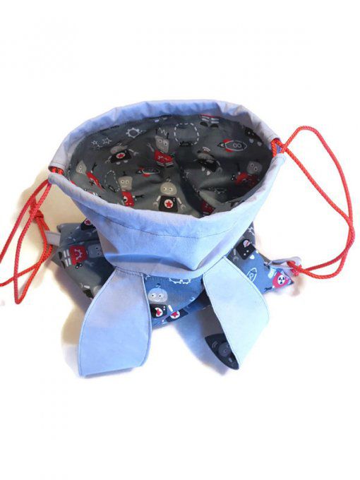 Sac pochon enfant oreilles de lapin "les robots gris"