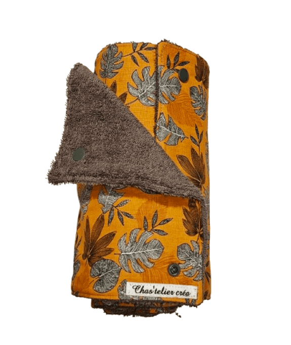 Rouleau d'essui tout " les feuilles en moutarde et gris "